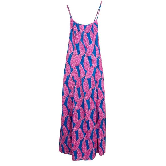 Vineyard Vines Blue & Pink Leaf Print Criss Cross Back Maxi Dress - Size 2 - Picture 1 of 7